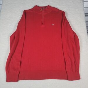 Vineyard Vines Sweater Mens Large Red Cotton Quarter Zip Pullover Mock Neck